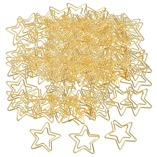 chiwanji 120 sternförmige Papierklammern, Dokumentenhalter, Organizer, Bürozubehör, Fünf-Punkt-Sterne-Schreibwaren, Metallklammern für Heimwerker, goldfarben, 26 x 23 mm