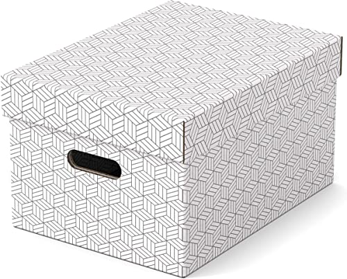 Esselte 3er Set mittelgroße Aufbewahrungs- & Geschenkboxen mit Deckel, Schachteln für Wohnung/Büro & Organisationszwecke, 100% recycelter Karton, 100% recycelbar, geometrische Designs, Weiß, 628282