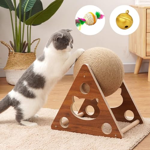 Katzenkratzbaum Ball Spielzeug, Katzenkratzer mit Glocke Natursisal Katzenkratzen Drehbarer Ball, Kratzpad für Indoor-Katzen (L)
