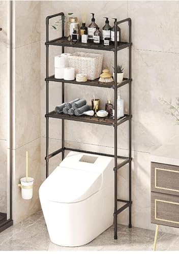 Waschmaschinenregal Toilettenregal Badezimmerregal Bad WC Stand Regal mit 3 Ablagen in schwarz platzsparend, leicht zu montieren,Black
