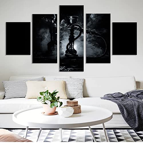 Große 5 Stück Leinwand Poster Und Drucke Schwarzweiß Rauchen Shisha Shisha Bowl Bilddruck Auf Leinwand Für Wohnzimmer Dekoration Size3