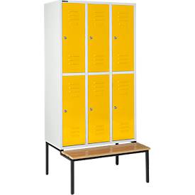 Schäfer Shop Select Kleiderspind, mit Sitzbank, 3x2 Abteile, 400mm, Zylinderschloss, Tür gelb
