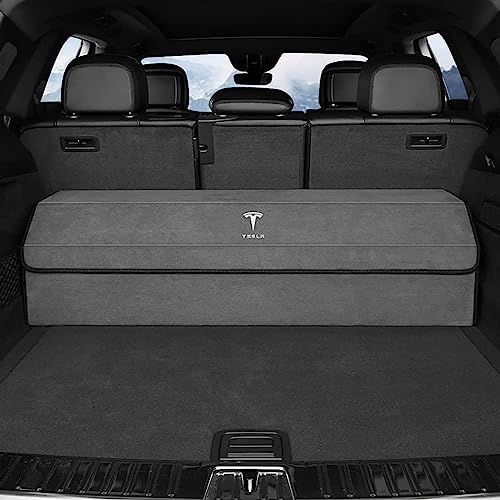 GENTRE Kofferraum Organizer,Luxus-PU-Leder Aufbewahrungsbox für Tesla Model 3 2019 2020 2021 2022 2023,großer Faltbare Trunk Organizer mit Deckel und Griffe Auto zubehör,Grey
