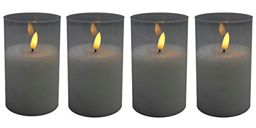 Hochwertige LED Adventskerzen im Glas - 4er Kerzenset/Sparset - Timer - Realistisch Flackernd - Kerze Weihnachten/Weihnachtskerzen/Adventskranz (Klar/Weiß, Mittel - Höhe 12,5cm / Ø 7,5cm)