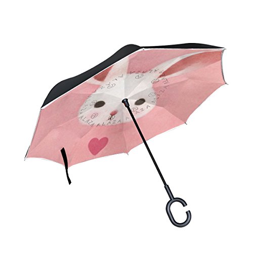 isaoa Gro?e Schirm Regenschirm Winddicht Doppelschichtige seitenverkehrt Faltbarer Regenschirm,C-f?rmigem Henkel Regenschirm niedliche Kaninchen Rosa Regenschirm f¨¹r M?dchen