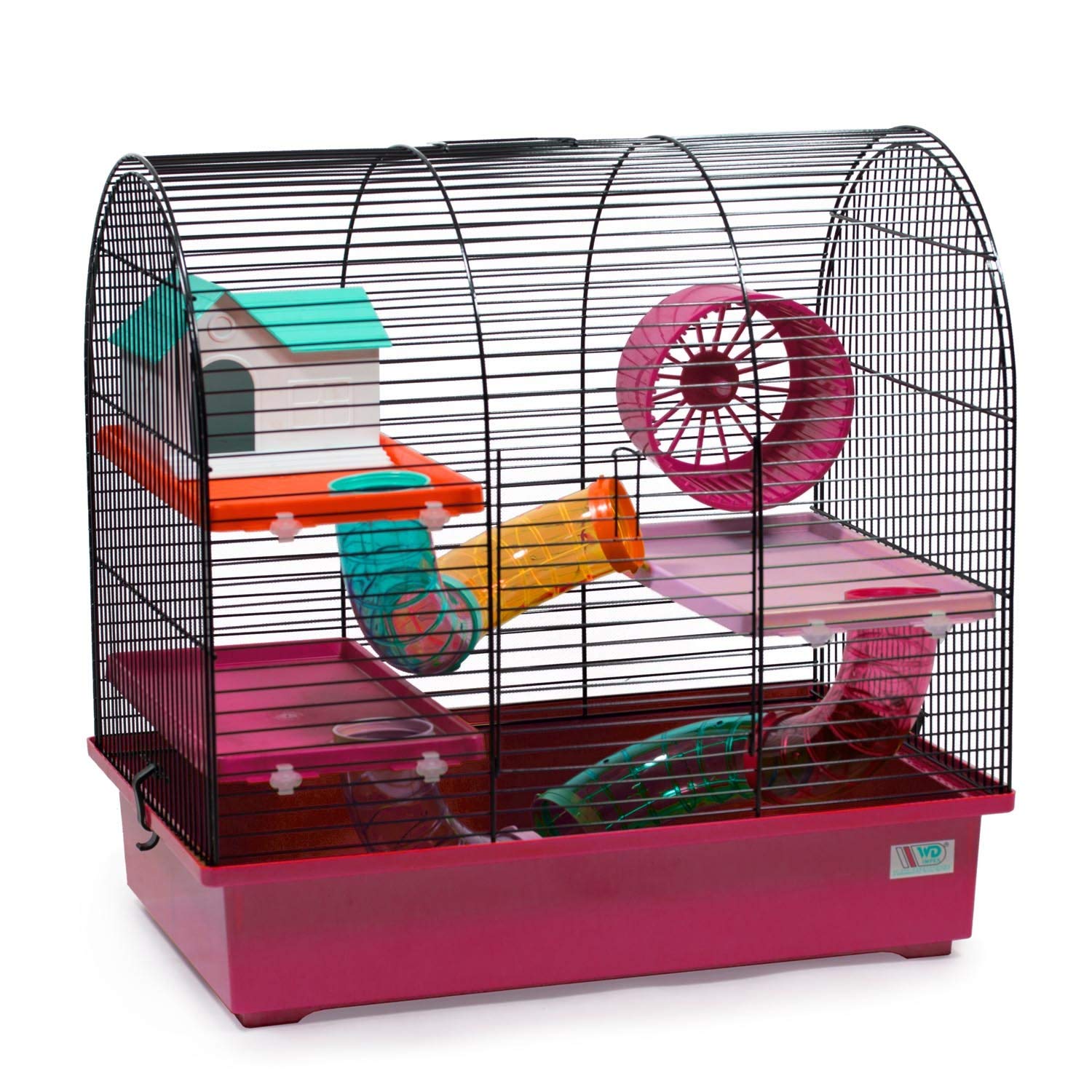 decorwelt Hamsterkäfige Pink Außenmaße 49x32,5x48,5 Nagerkäfig Hamster Plastik Kleintier Käfig mit Zubehör