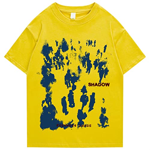 Sommer Herren Kurzarm T-Shirts Hip Hop Menschen Schatten Print T Shirts 2022 Streetwear Harajuku Casual Tops T-Shirts - Gelb, S