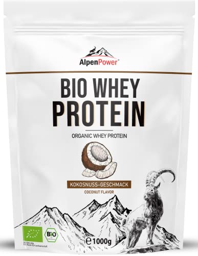 AlpenPower BIO WHEY Protein Kokosnuss 1 kg I 100% natürliche Zutaten I Ohne Zusatzstoffe I Bio-Alpenmilch aus Bayern und Österreich I Hochwertiges CFM Eiweiß-Pulver