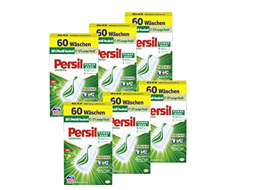 Persil Power Bars Universal Waschmittel 360 WL (6 x 60 Waschladungen), vordosiertes Vollwaschmittel mit biologisch abbaubarem Schutzfilm, für reine Wäsche & hygienische Frische für die Maschine