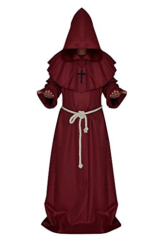Mens Church High Priester Mönch Druide Cosplay Kostüm Halloween Party Kleid Robe Umhang Rot S
