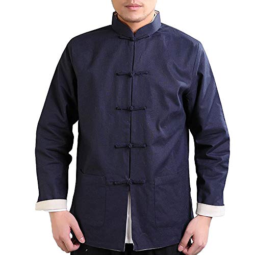 G-like Kung Fu Herren Jacke - Traditionelle Chinesische Kampfkunst Tai Chi Qigong Wing Chun Shaolin Lange Ärmel Training Kleidung Doppelseitig Frühling Herbst Mantel Casual Look (Blau und Beige, XL)