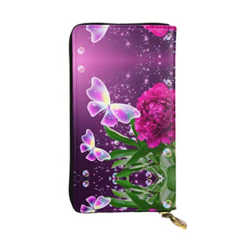 Stilvolle und personalisierte Leder-Clutch-Clutch-Galaxy-Delfin-Geldbörse, einfach zu tragen., Schöner violetter Schmetterling mit Blumenmuster, Einheitsgröße