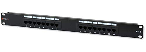 Techly 16 x RJ45 Cat.6 - Patch Panels (IEEE 802.3,IEEE 802.3ab,IEEE 802.3u, 10Base-T/100Base-TX/1000Base-T, Schnelles Ethernet, Gigabit Ethernet, 1000 Mbit/s, RJ45, Gold)