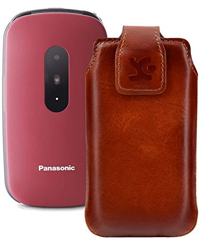 Suncase Original Tasche kompatibel mit Panasonic KX-TU446EX Hülle Leder Etui Handytasche Ledertasche Schutzhülle Case in Burned Cognac