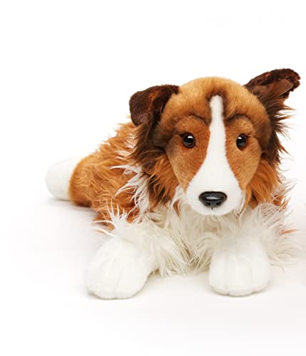 Uni-Toys - Langhaarcollie, liegend - Gesicht weiß-braun - 41 cm (Länge) - Plüsch-Hund, Collie - Plüschtier, Kuscheltier