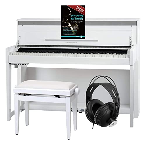 Classic Cantabile UP-1 WM E-Piano Deluxe Set (inklusive Pianobank, Kopfhörer und Klavierschule, Dämpfersimulation, MP3-Recorder, Mic In, OLED Display, 40 hochwertige Sounds, 3 Pedale) weiß matt