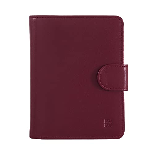 DUDU Damen Portemonnaie aus weichem buntes Leder, RFID-Block, Reißverschluss und Kreditkartenhalter Burgundy