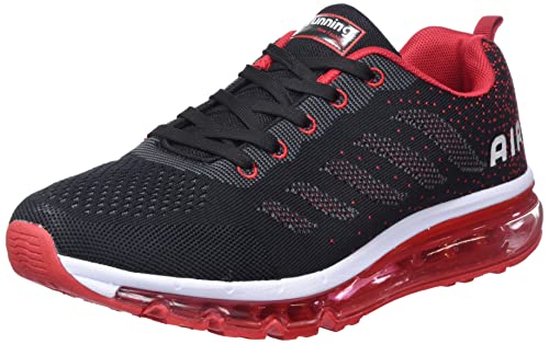 smarten Sportschuhe Herren Damen Laufschuhe Unisex Turnschuhe Air Atmungsaktiv Running Schuhe mit Luftpolster Black Red 44 EU
