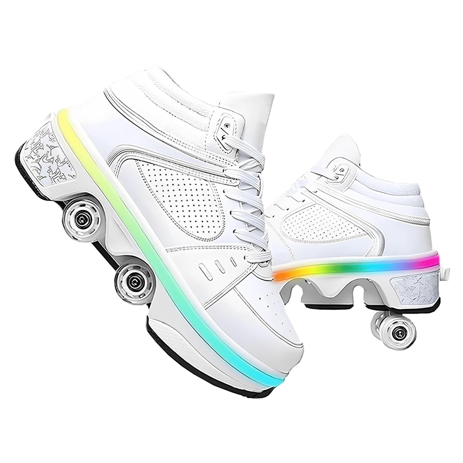 Schuhe mit Rollen für Mädchen und Damen, Kinder Rollschuhe, Verstellbar Roller Skates Shoes für den Außenbereich, Rolschaats und Sneakers 2 in 1 (E, EU39)