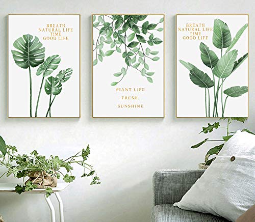 Nicole Knupfer 3-teiliges Poster-Set, Grüne Blätter Bilder Kunstdruck Wandbilder Dekoration für Wohnzimmer Schlafzimmer Modern Fine Art (ohne Rahmen) (D,40x50cm)