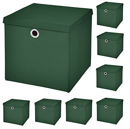 StickandShine 8er Set Dunkelgrün Faltbox 28 x 28 x 28 cm Aufbewahrungsbox faltbar mit Deckel