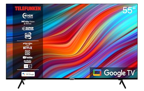 TELEFUNKEN XU55GA660S 55 Zoll Fernseher/Google Smart TV (4K Ultra HD, HDR Dolby Vision, Triple-Tuner, Bluetooth, Dolby Atmos) HD+ 6 Monate inkl.