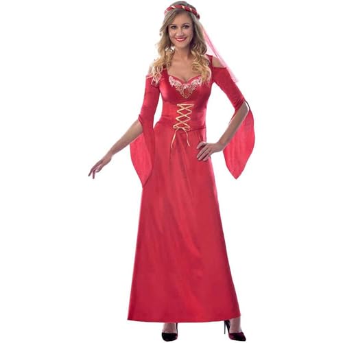 Yummy Bee - Mittelalter Kostüm Damen - Renaissance Kleid - Tudor Kleid elisabethanische Jungfrau - Übergröße Halloween Kostüm (Rot, 10-12)