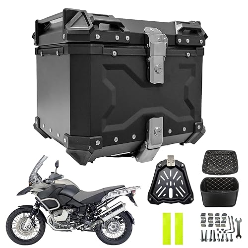 Huaxingda Großer Motorradkoffer - 45L zuverlässiges Aluminium-Motorrad-Topcase - wasserdichte Universal-Motorrad-Heckbox, multifunktionale Motorrad-Heck-Aufbewahrungsbox für Motorräder