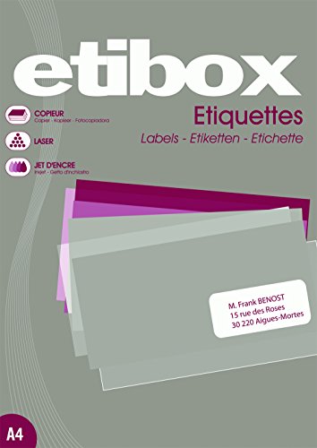 Etibox 119758-400 Etiketten, selbstklebend, weiß, 105 x 148,5 mm, gerade Ecken, Drucker: Laser, Kopierer, Tintenstrahldrucker