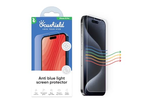 Ocushield Anti-Blaulicht-Displayschutzfolie aus gehärtetem Glas für iPhone 15 Pro (6,1 Zoll) – Schützen Sie Ihre Augen, reduzieren Migräne und verbessern Sie den Schlaf