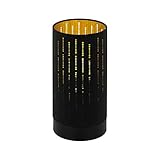 EGLO Tischlampe Varillas, 1 flammige Tischleuchte, Nachttischlampe aus Stahl und Textil, Wohnzimmerlampe in Schwarz, Gold, Lampe mit Schalter, E27 Fassung
