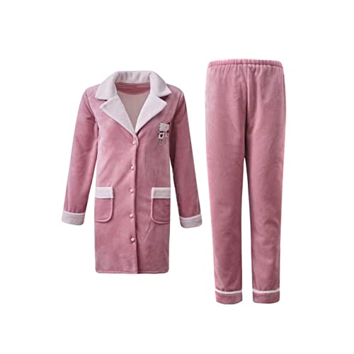 Wellness-Wellnessrobe Lightweight Long Pyjamas Herbst und Winter verdickt und Velvet Coral Fleece Composite Flanell Warme Home Kleidung Set (Color : Pink, Size : M)