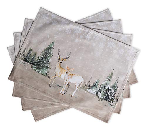Maison d 'Hermine Deer in The Woods 100% Baumwolle Set mit 4 Tischsets für den Esstisch | Küche | Hochzeit | Alltag | Dinnerpartys | Thanksgiving / Weihnachten (33 cm x 48 cm)