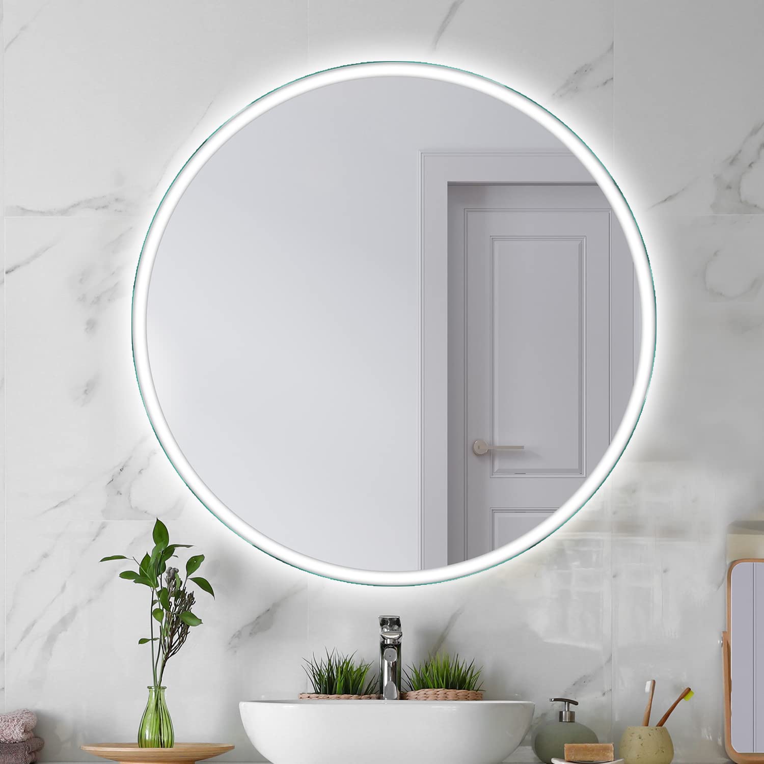 SARAR Runder Wandspiegel mit rundum LED-Beleuchtung 100cm Made in Germany Designo MAR110 Badspiegel Spiegel mit Beleuchtung Badezimmerspiegel