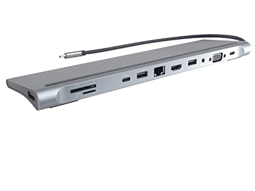 PremiumCord USB-C Dock mit 4K HDMI, VGA, RJ45, 3x USB 2.0, USB-C 3.2, SD, MicroSD/TF, StereoJack 3.5mm, PD 100W, Auflösung UHD 4K 2160p 60Hz, Full HD 1080p, USB 3.2 Typ C, Aluminiumgehäuse, Länge 20cm