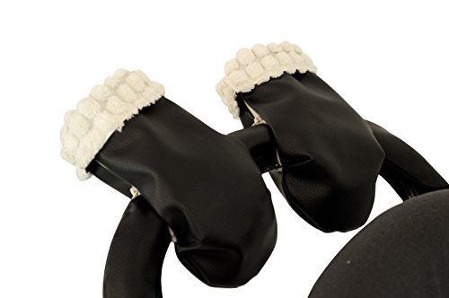 Fäustlinge Handschuhe für Kinderwagen Kinderwagen Haar extra-suave und Kunstleder. Schwarz