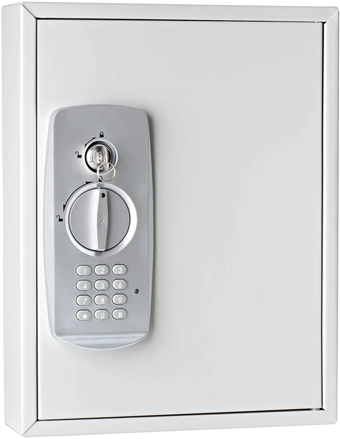 Wedo 10262137 Schlüsselschrank (für 21 Schlüssel, pulverbeschichtetes Stahlblech, mit modernem Elektronikschloss und zusätzlichem Standardschloß inklusive 2 Schlüssel) lichtgrau