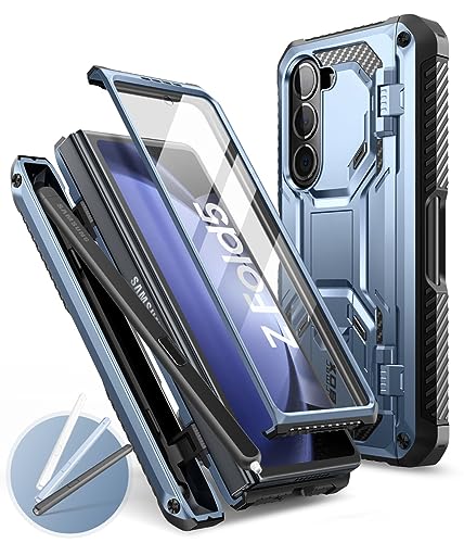 i-Blason Armorbox für Samsung Galaxy Z Fold 5 Hülle (2023) mit Stifthalter und und 3 SilikonStifthülle, Rugged Handyhülle mit integriertem Displayschutz und Ständer (Blau)