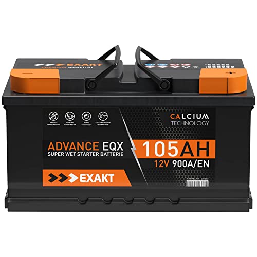 EXAKT Autobatterie 12V 105Ah Starterbatterie PKW KFZ Auto Batterie (105Ah)