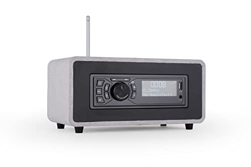 AOVOTO BEA103-028 Radio FM/DAB+/Bluetooth/USB/AUX IN Radio in hellgrau mit Fernbedienung und Dual-Wecker Modus