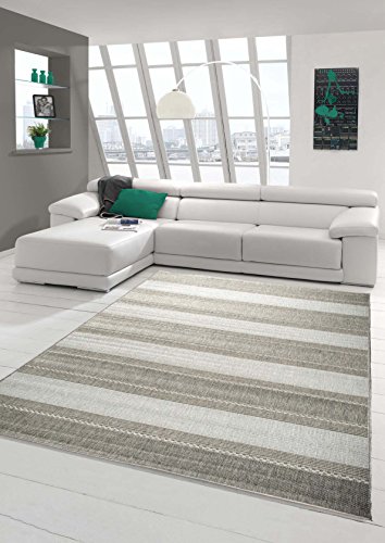 Teppich Modern Flachgewebe Gestreift Sisal Optik Küchenteppich Küchenläufer Grau Größe 80x200 cm