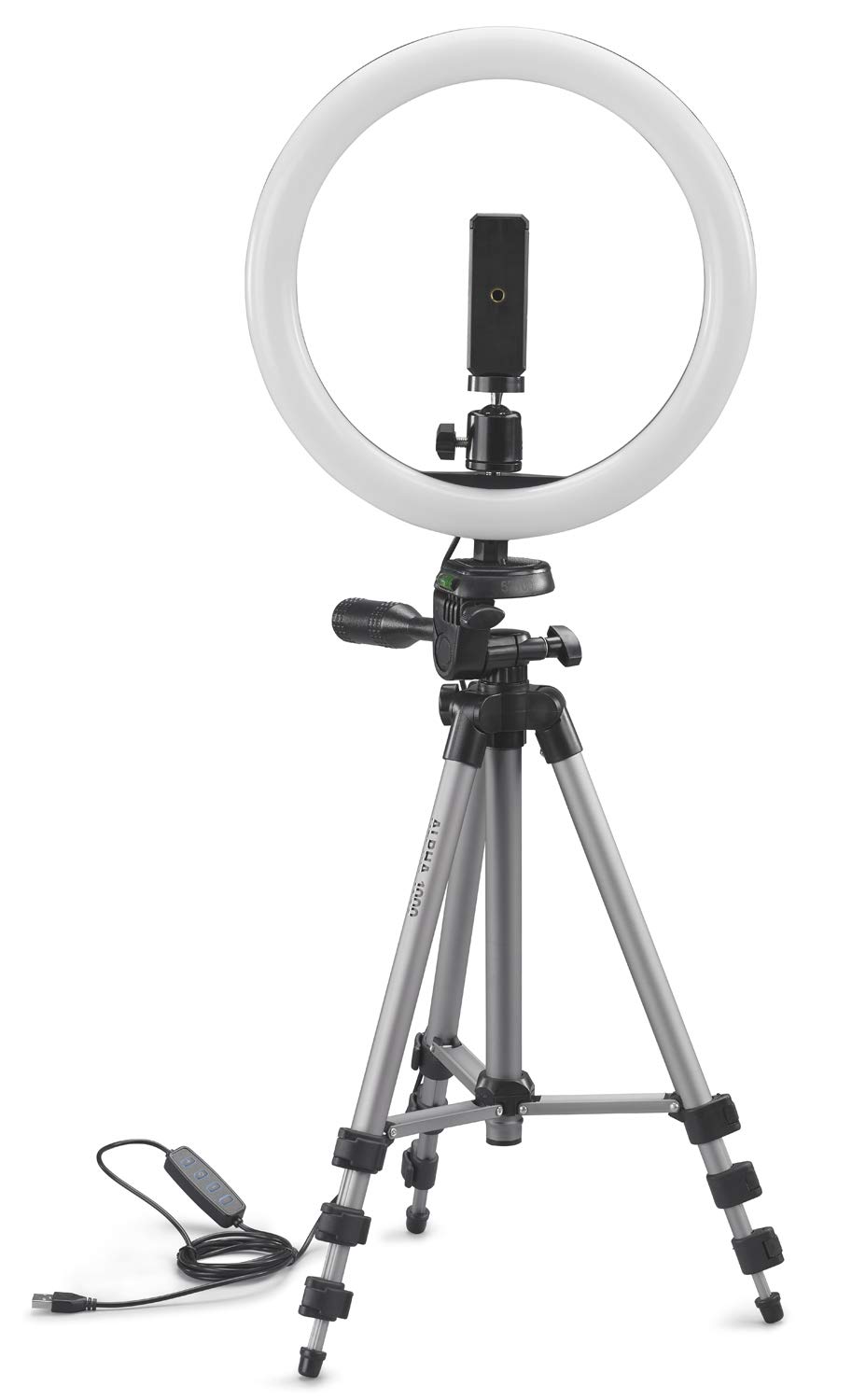 CULLMANN - 52103 - Alpha 1000 Stativ Vlogging Kit BT m. LED-Ringlicht und Bluetooth-Auslöser (Auszugshöhe 134 cm, Packmaß 37 cm, mit 3-Wege-Kopf, max. Tragkraft 1 kg, Gewicht 750 g), schwarz