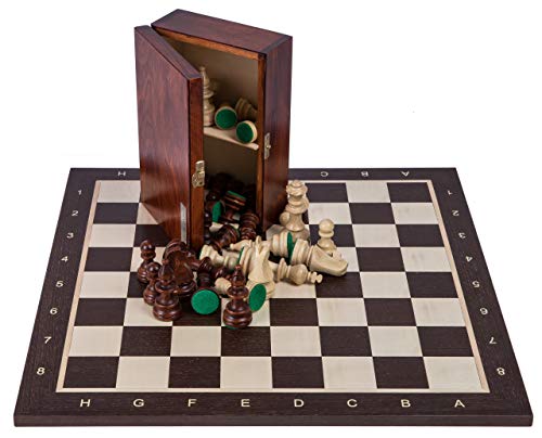 Square - Pro Schach Set Nr. 6 - WENGE - Schachbrett + Schachfiguren Staunton 6 + Kasten - Schachspiel aus Holz