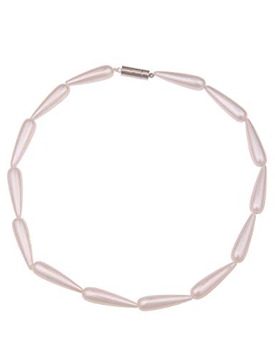 Leslii Damen-Kette Premium weiße Perlen-Kette Tropfen Collier Muschelkern-Perlen kurze Halskette Weiß
