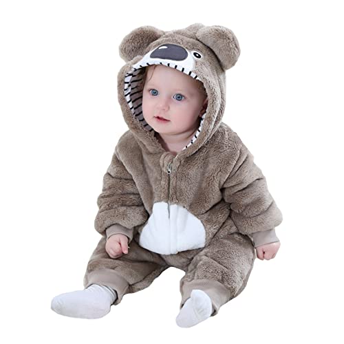 Doladola Unisex Baby Frühling Herbst Tier Strampler Baby Jungen Mädchen Flanell Ein Stück Pyjama(12-18 Monate,Koala)