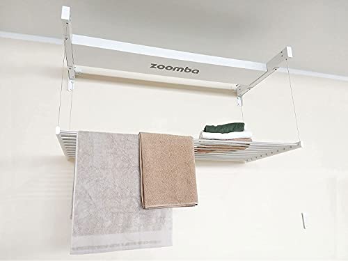 Zoomba 130cm - Elektrischer Wäschewandständer mit Fernbedienung, höhenverstellbar in Aluminium. Wäscheständer für die Wandmontage – platzsparend Wäschetrockner (Zoomba 130cm - Wand)