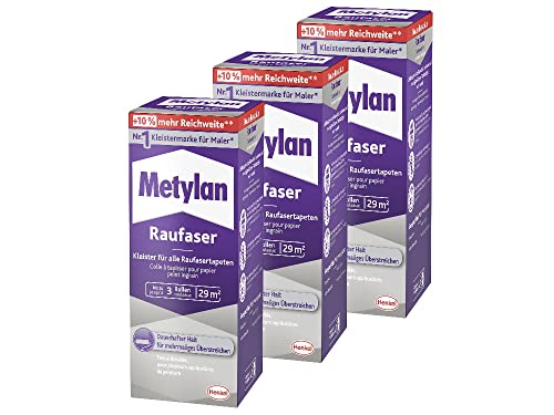 Metylan Raufaser, starker Tapetenkleister für Raufasertapete mit hoher Anfangsklebkraft, langlebiger & korrigierbarer Kleister mit Methylcellulose, 3x180g