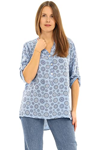 Malito Damen Bluse mit Print | Tunika mit ¾ Armen | Blusenshirt auch Langarm tragbar | Elegant - Shirt 6703 (hellblau-2)