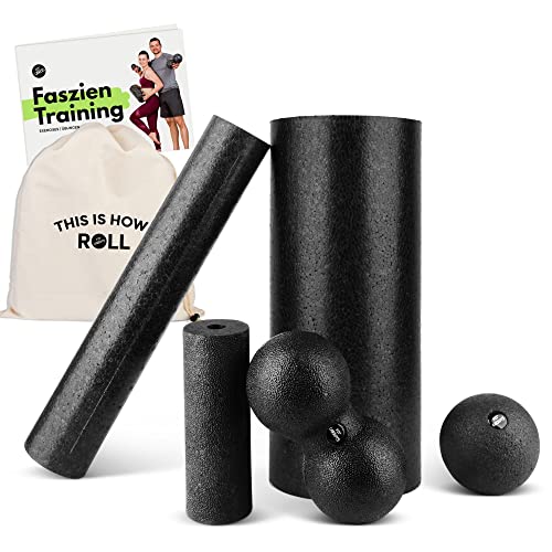 Faszien Sets - je nach Set Faszienrolle klein und groß, Duoball 8 und Ball 8 cm - Faszienset zur effektiven Faszien & Triggerpunkt Massage inkl. Startguide