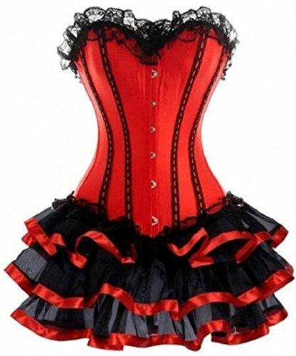 KUOSE Moulin Rouge Gothic Corsagenkleid Korsett Spitenrock Übergrößen S-6XL, Rot, EUR(34-36)M